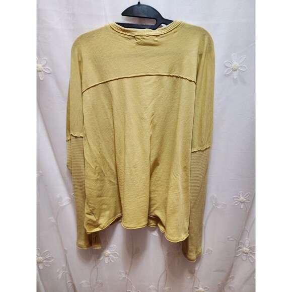 PROJECT SOCIAL T WOMENS LARGE YELLOW SHIRT MUSTARD SCOOP NECK RIBBED THERMAL - Picture 9 of 12